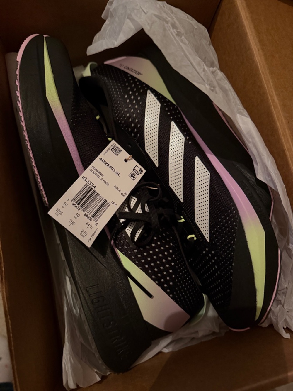 Adidas Mens Adizero SL Black and White Athletic Shoes - Picture 2 of 2